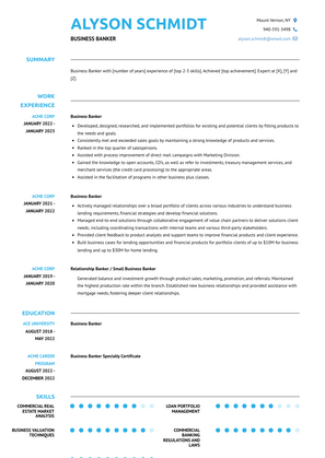 Business Banker Resume Sample and Template