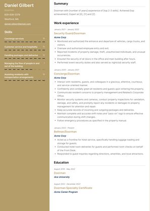 Doorman Resume Sample and Template