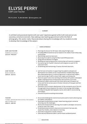GSRP Lead Teacher Resume Sample and Template