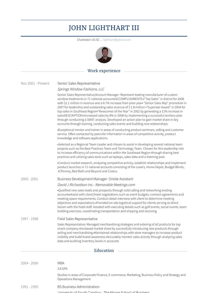 Senior Sales Representative Resume Sample and Template