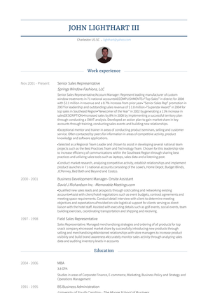 Senior Sales Representative Resume Sample and Template