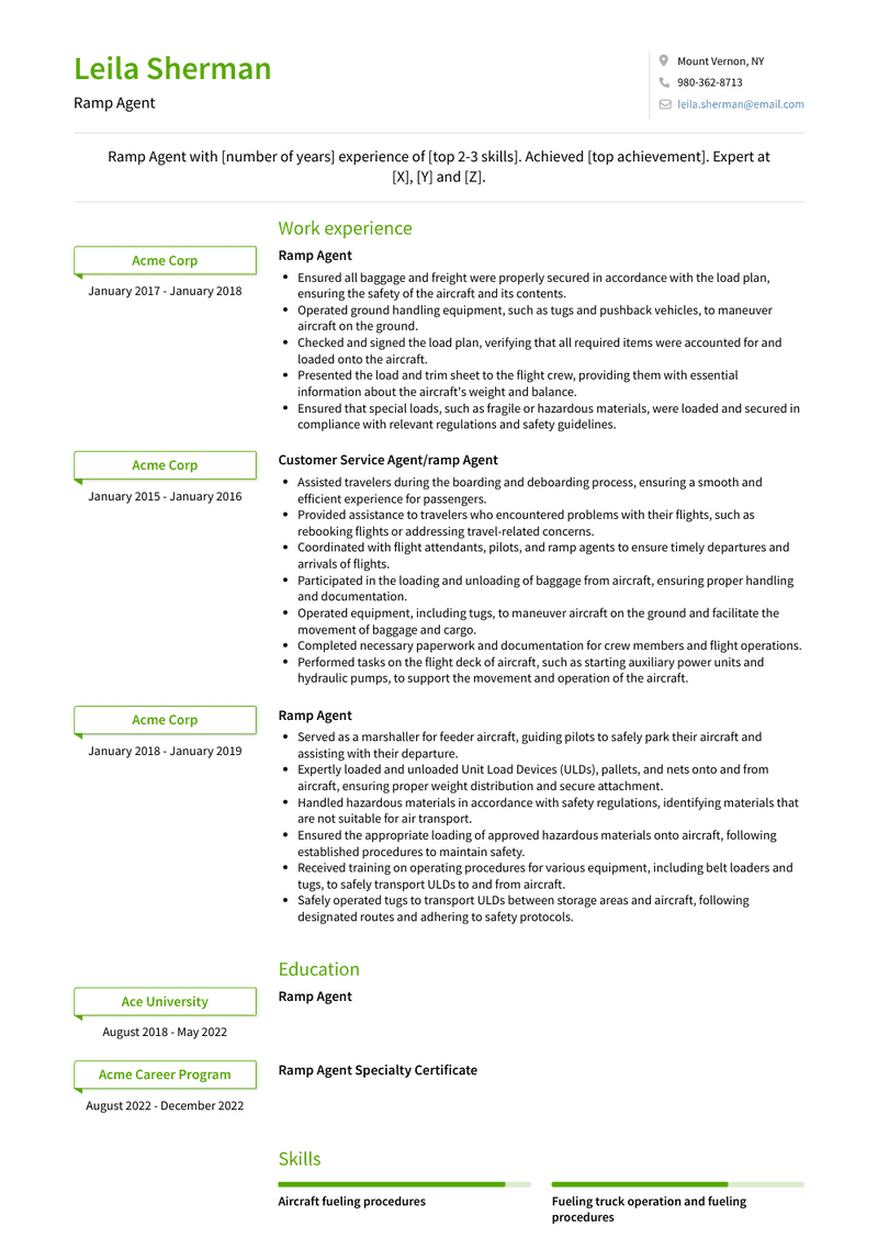 Ramp Agent Resume Sample and Template