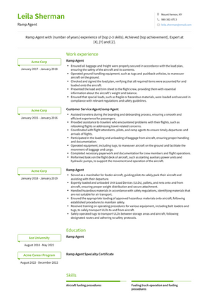 Ramp Agent Resume Sample and Template