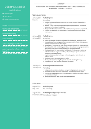 Audio Engineer Resume Sample and Template