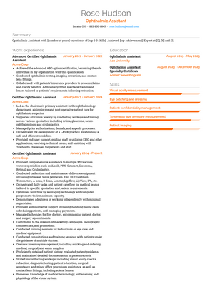 Ophthalmic Assistant Resume Sample and Template