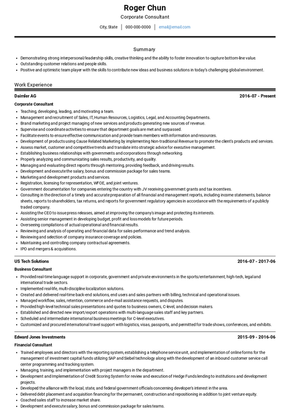 consultant job resume sample