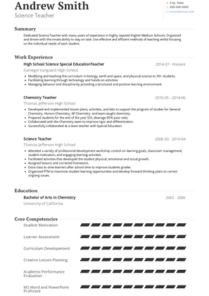 Science Teacher Resume Sample and Template