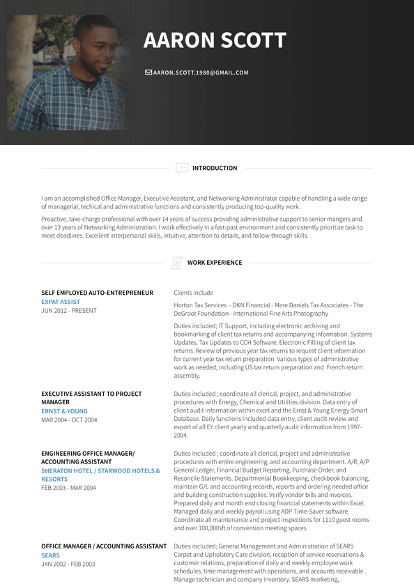 self introduction resume example