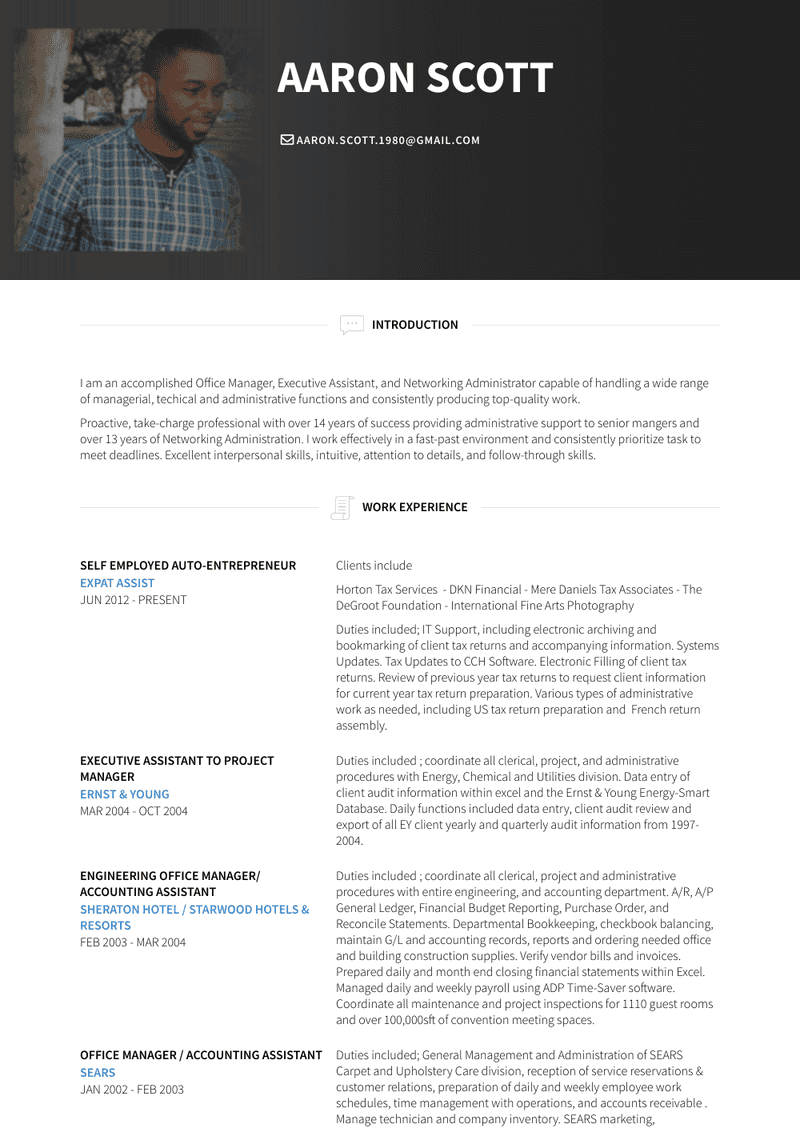 Self Employed Auto Entrepreneur Resume Sample and Template