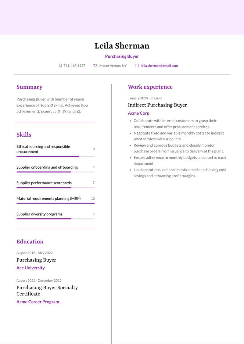 Purchasing Buyer Resume Sample and Template