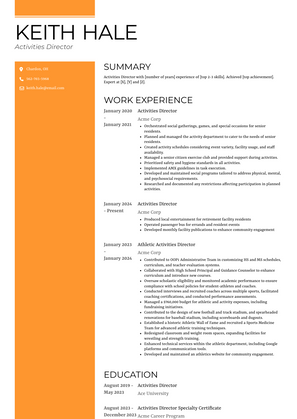 Activities Director Resume Sample and Template
