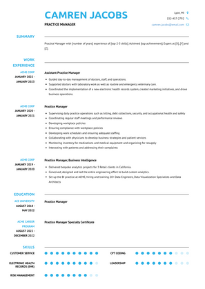 Practice Manager Resume Sample and Template