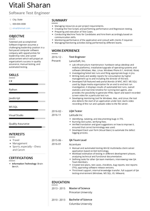 Software Test Engineer Resume Sample and Template