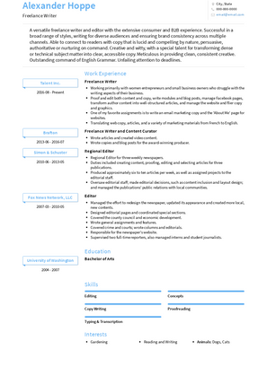 Freelance Writer Resume Sample and Template