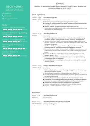 Laboratory Technician Resume Sample and Template