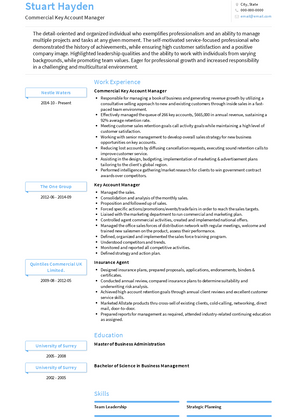 Commercial Key Account Manager Resume Sample and Template