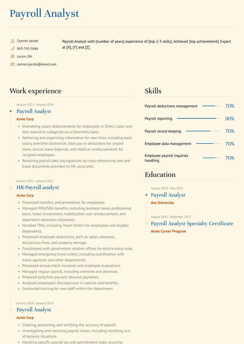 Payroll Analyst Resume Sample and Template