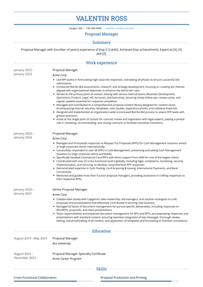 Proposal Manager Resume Sample and Template