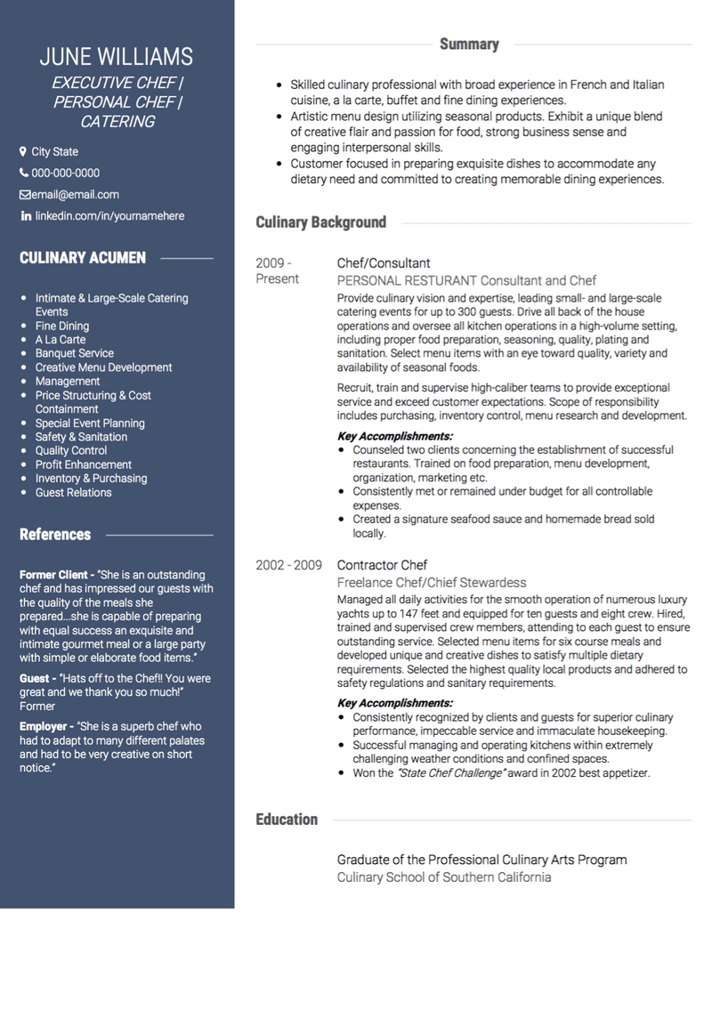 resume example objective chef