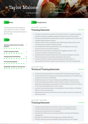 Training Associate Resume Sample and Template