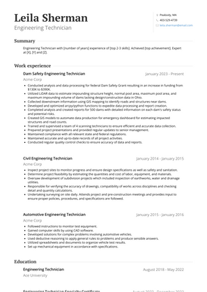 Engineering Technician Resume Sample and Template