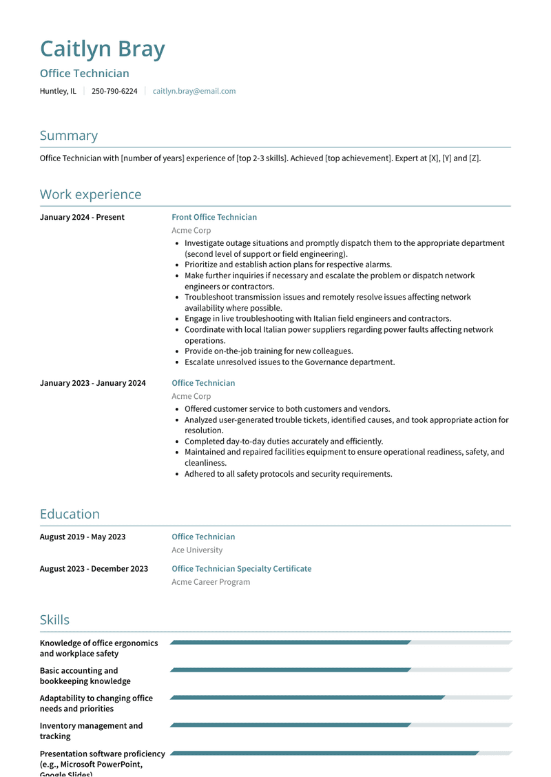 Office Technician Resume Sample and Template