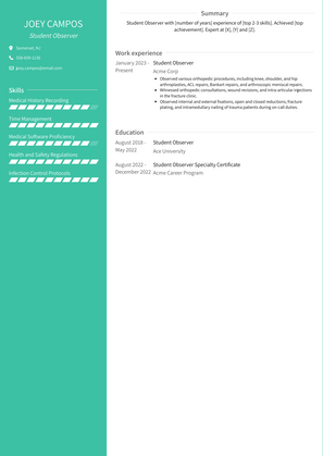 Student Observer Resume Sample and Template