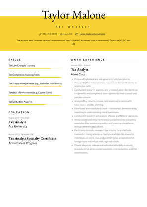 Tax Analyst Resume Sample and Template