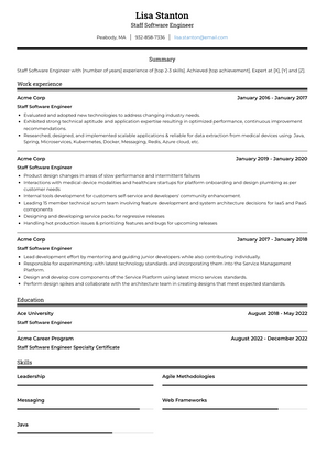 Staff Software Engineer Resume Sample and Template