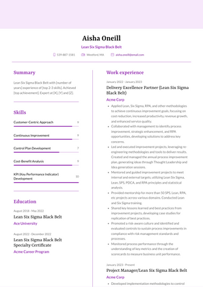 Lean Six Sigma Black Belt Resume Sample and Template