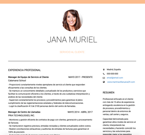 Plantilla y ejemplo de Servicio al cliente CV