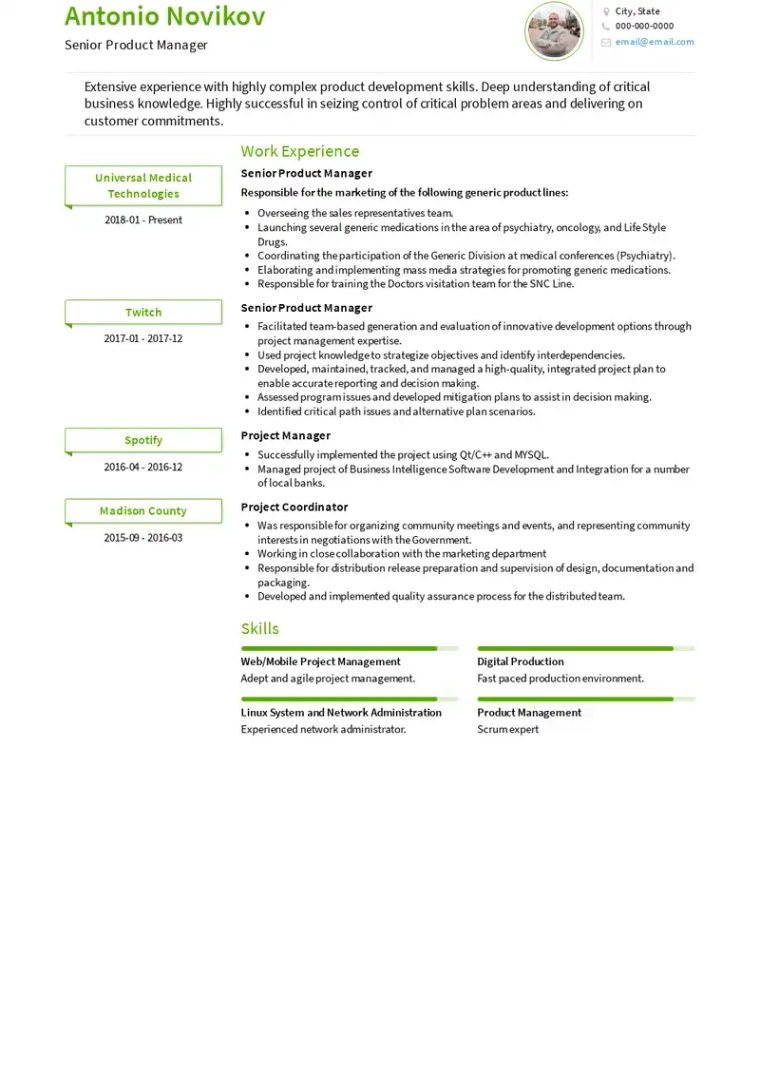 4 year experienced product manager resume