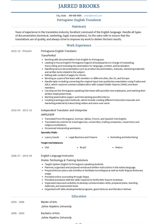 translation resume skills