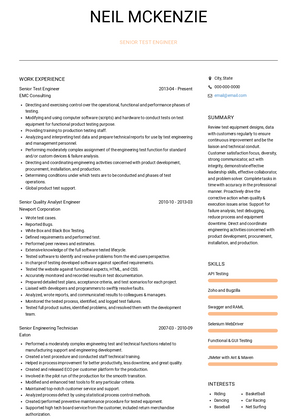 Senior Test Engineer Resume Sample and Template