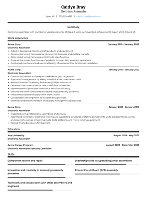 Electronic Assembler Resume Sample and Template