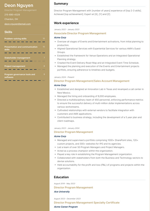 Director Program Management Resume Sample and Template