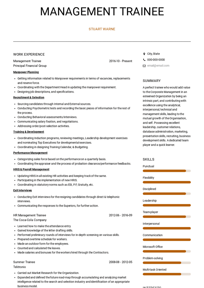 enterprise management trainee job description for resume