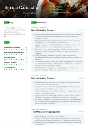 Manufacturing Engineer Resume Sample and Template