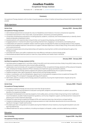 Occupational Therapy Assistant Resume Sample and Template