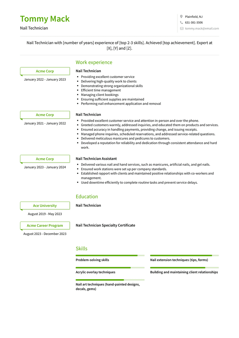 Nail Technician Resume Sample and Template
