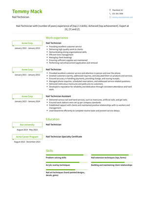 Nail Technician Resume Sample and Template