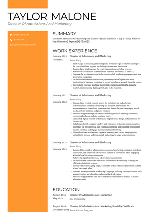 Director Of Admissions And Marketing Resume Sample and Template