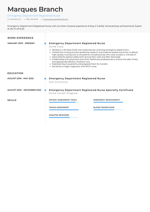 Emergency Department Registered Nurse Resume Sample and Template