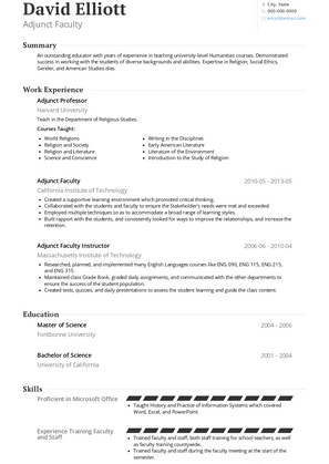 Adjunct Faculty Resume Sample and Template