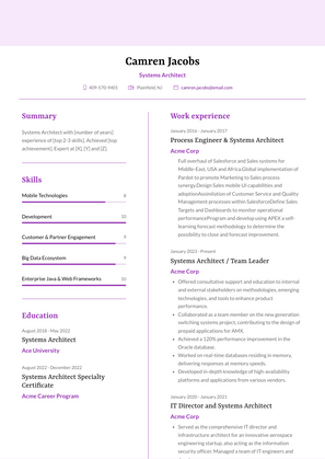 Systems Architect Resume Sample and Template