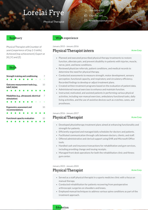 Physical Therapist Resume Sample and Template