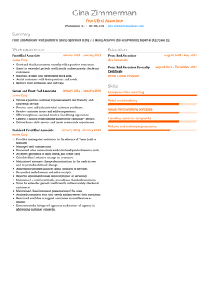 Front End Associate Resume Sample and Template