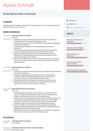 Marketing And Sales Coordinator Resume Sample and Template