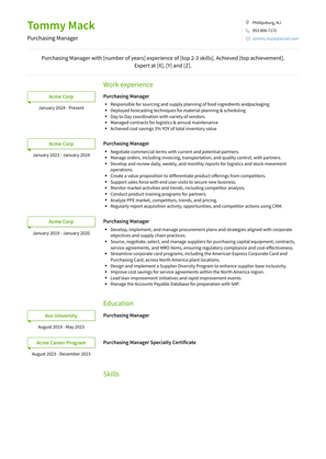 Purchasing Manager Resume Sample and Template