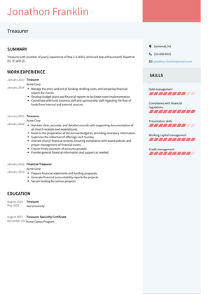 Treasurer Resume Sample and Template